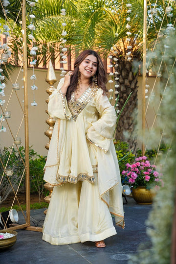 Gold Mirror Work Sharara Set