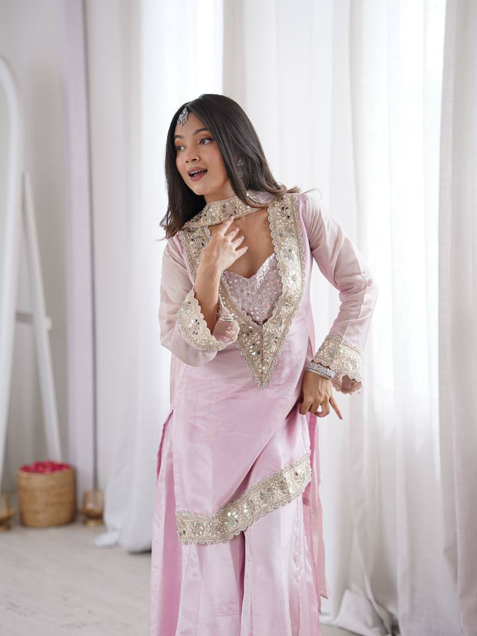 Zahra Embroidered Pink Kurta Palazzo Set