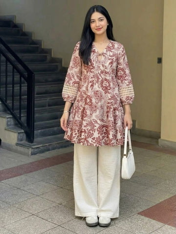 Boho Chic Floral Printed Tunic Kurti with Palazzo