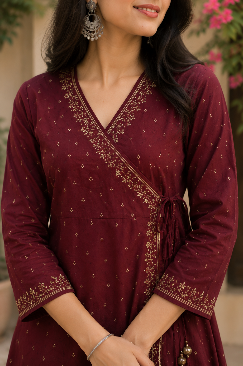 Zariya Wine Angrakha Style Kurti