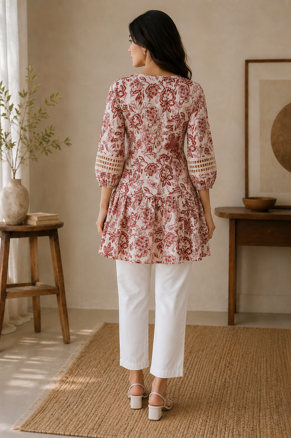 Boho Chic Floral Printed Tunic Kurti with Palazzo