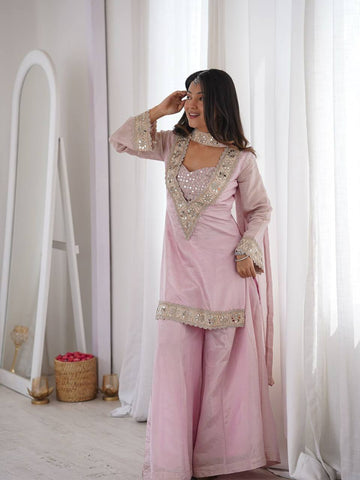 Zahra Embroidered Pink Kurta Palazzo Set