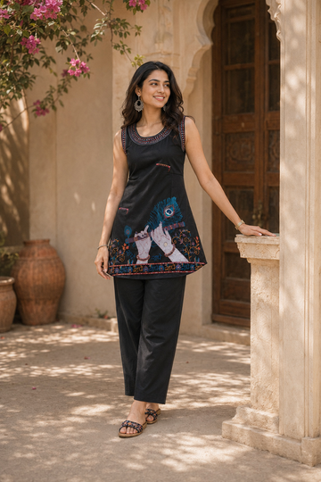 Peacock Grace Black Ethnic Co-Ord Set