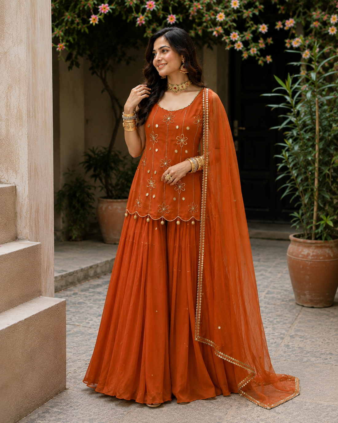 Rust Elegance Sharara Set
