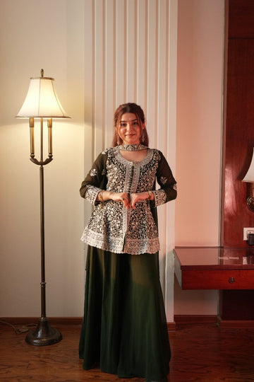 Embroidered Peplum Top with Georgette Plazzo & Dupatta – Festive Wear Set