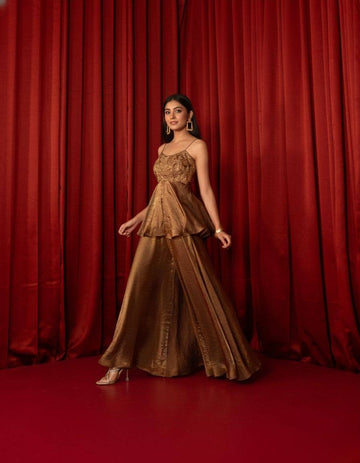 Graceful Partywear Peplum Palazzo Outfit With Dupatta
