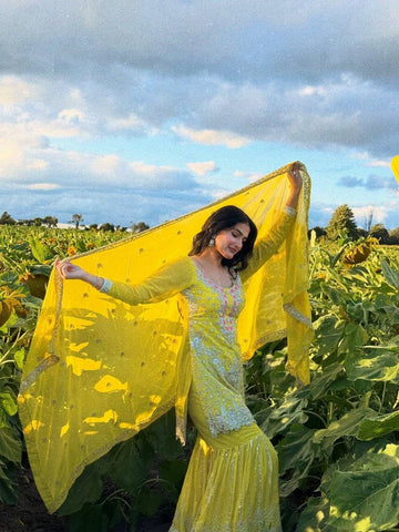 Sunlit Threadwork Sharara Set – Luxury Georgette Collection