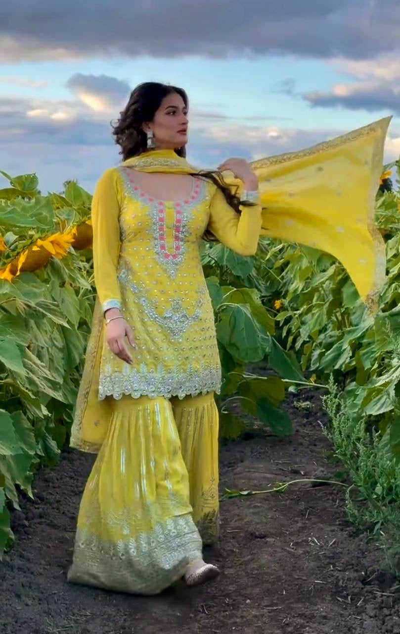 Sunlit Threadwork Sharara Set – Luxury Georgette Collection