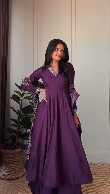 Designer Anarkali with Palazzo and Dupatta in Jalpari Silk