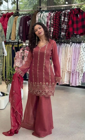 Premium Deep Maroon Kurta with Palazzo & Dupatta