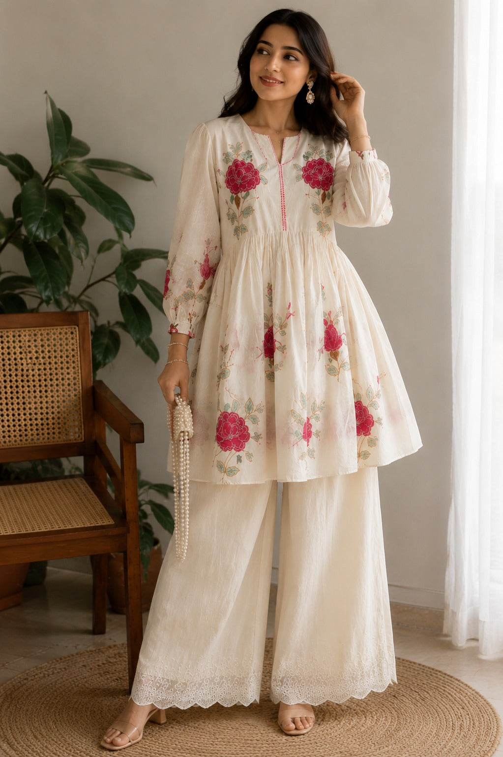 Lvory Floral Printed Kurta Palazzo Set