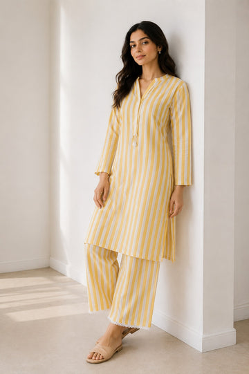 Golden Stripe Straight Kurta with Palazzo