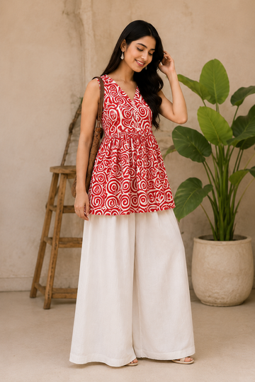Cherry Blossom Kurti Palazzo Set