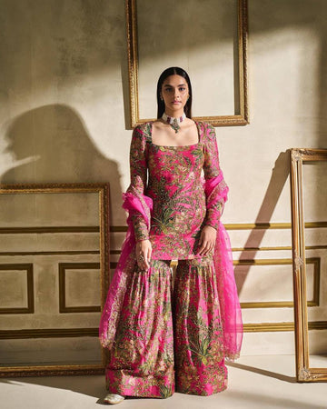 Designer Printed Faux Georgette  Top, Palazzo With Dupatta