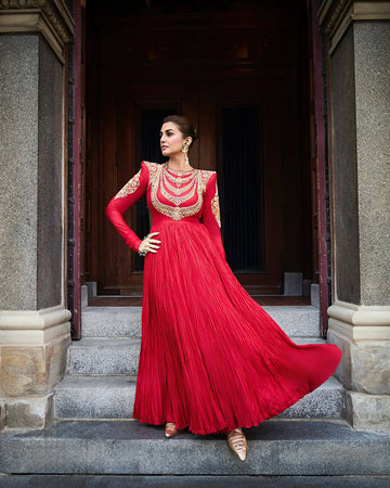 Royal Crimson Embroidered Anarkali Gown