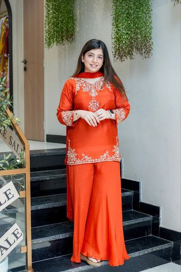 Elegant Handwork Kurta Palazzo Set  With Dupatta