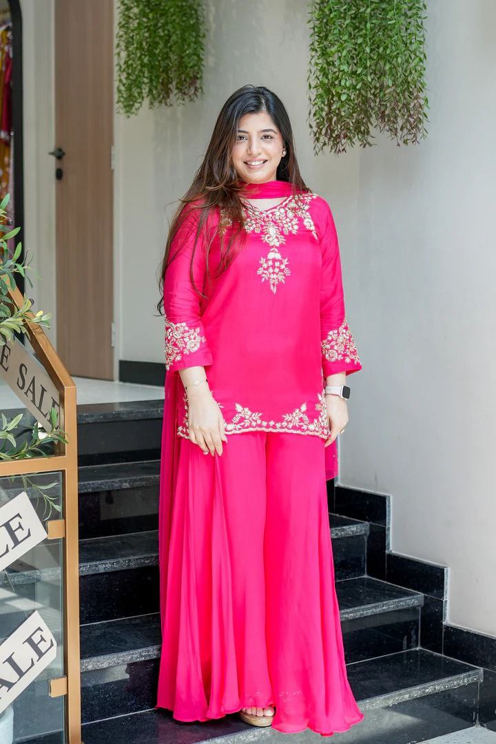 Elegant Handwork Kurta Palazzo Set  With Dupatta