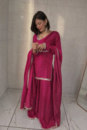 Designer Party Wear Top Palazzo Set with Mirror Work & Dupatta