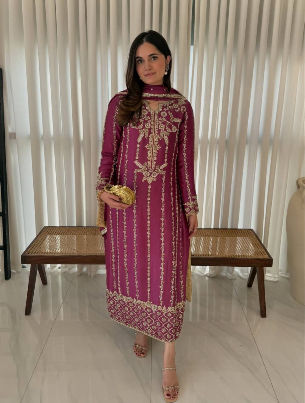 Luxe Crepe Silk Designer Embroidery Kurta Set with Pant and Dupatta