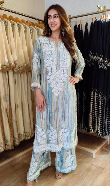 Premium Rayon Embroidered Kurta Palazzo Set