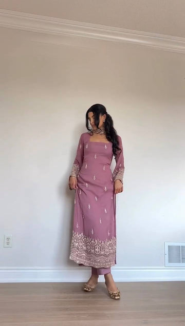 Zerava Faux Georgette Embroidered Palazzo Set