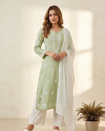 Noor Elegant Chikankari Rayon Kurta Palazzo Set