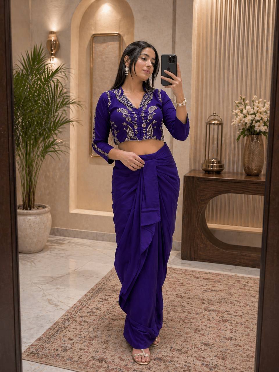 Ruvika Shimmer Chinon Dhoti Co-Ord Set