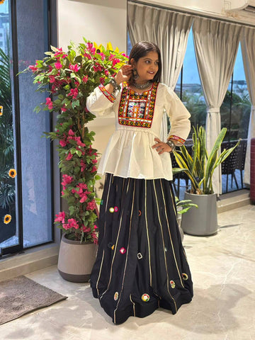 Heritage Mirror Work Peplum Top with Flared Lehenga Set