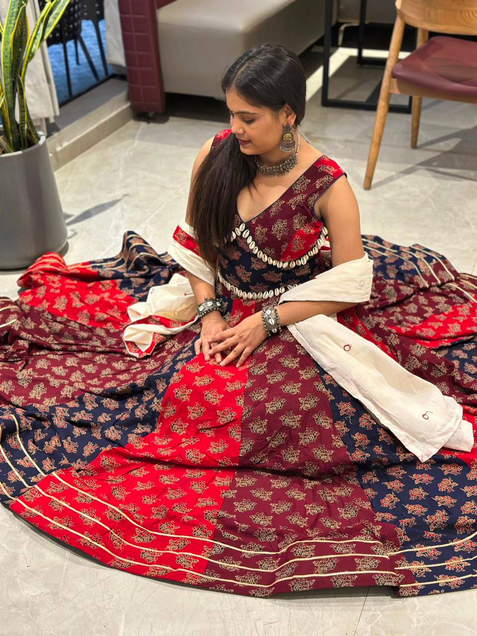 Royal Patchwork Ajrakh Print Lehenga Choli with Dupatta
