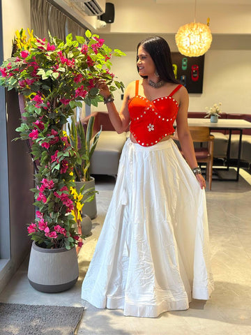 Scarlet Mirror Work Crop Top with Flared Skirt Set